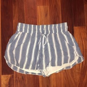Blue and white striped flowy shorts